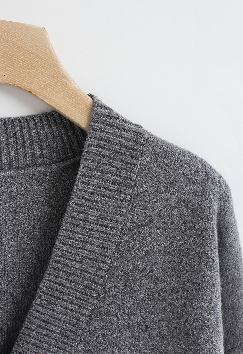Pocket V-Neck Buttoned Knit Cardigan in Grey - Retro, Indie and Unique ...