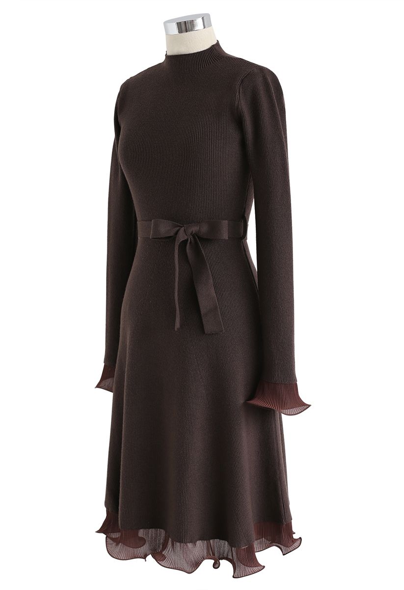 Bell Cuffs Mock Neck Knit Midi Dress in Brown - Retro, Indie and Unique ...