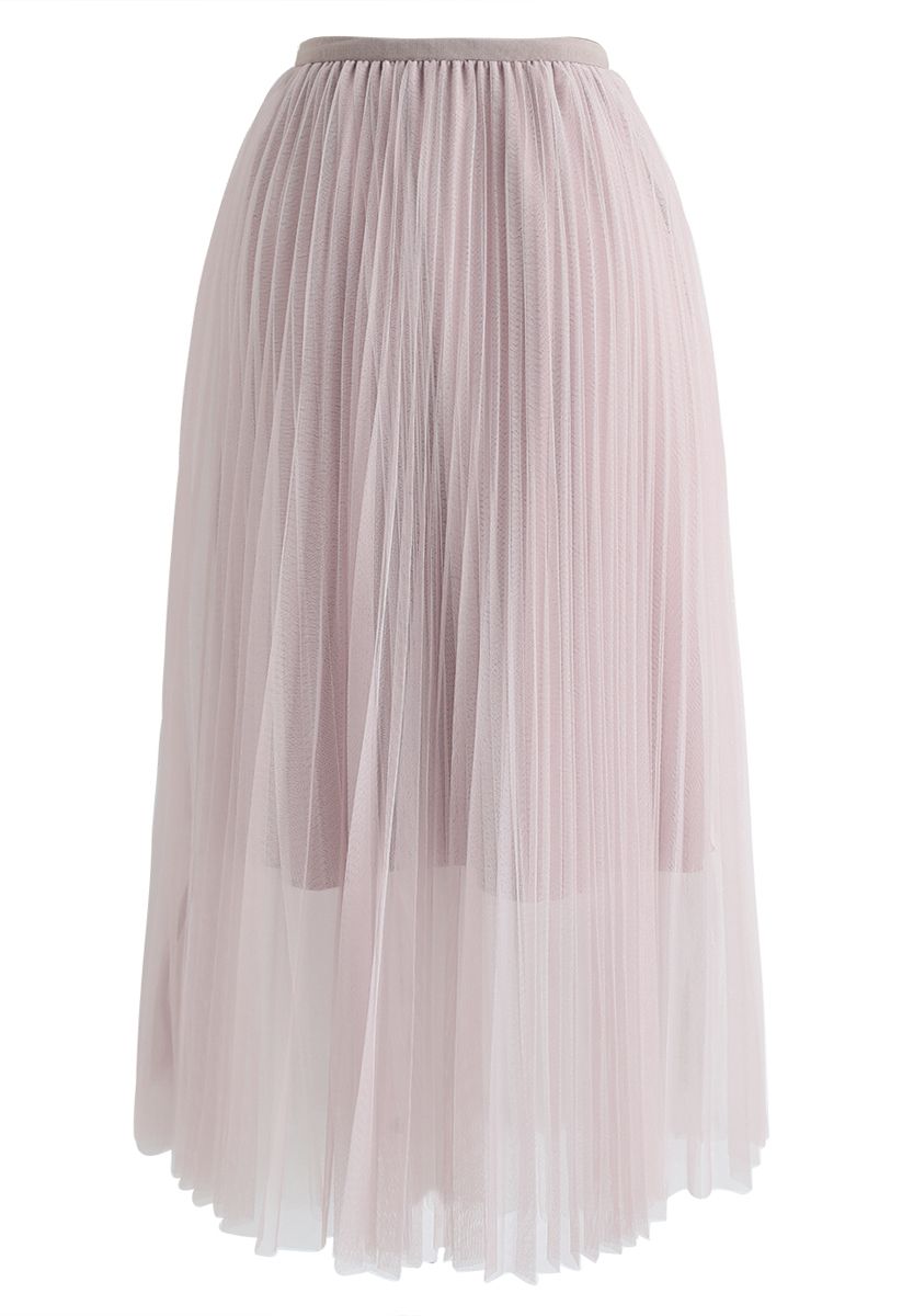 Double-Layered Mesh Tulle Pleated Skirt in Pink - Retro, Indie and ...