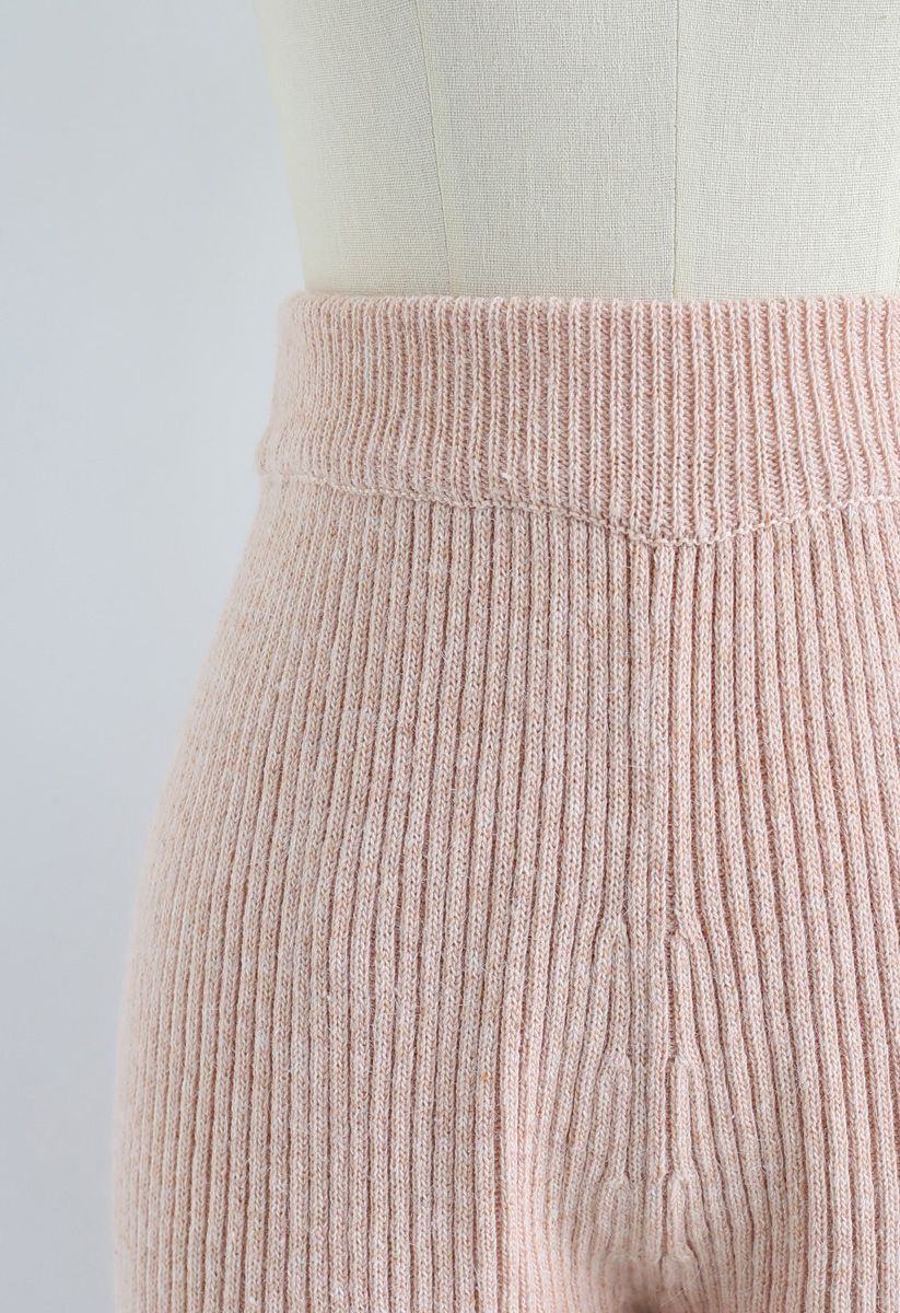 High-Waisted Wide-Leg Knit Pants in Blush - Retro, Indie and Unique Fashion