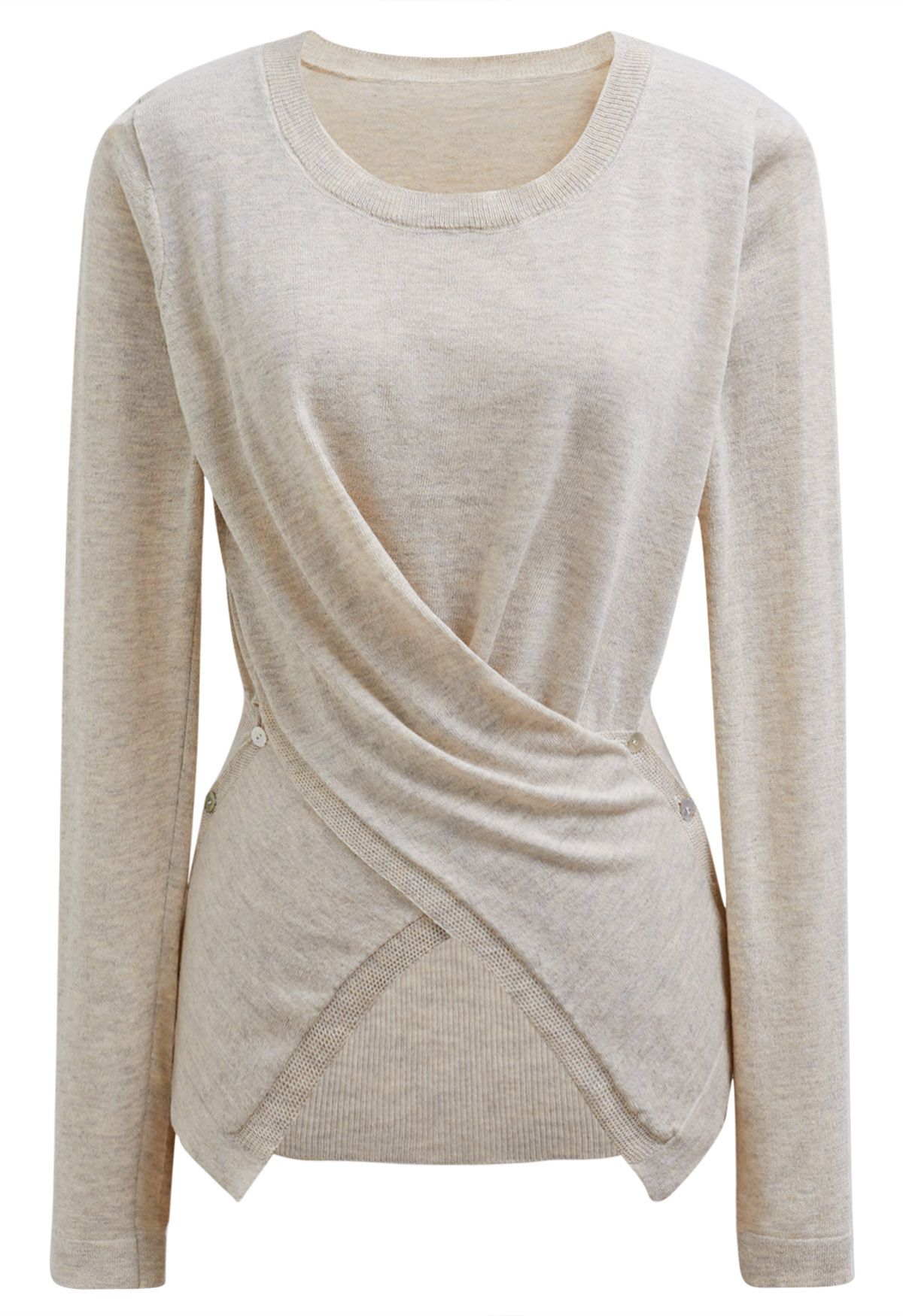 Fascinating Crisscross Buttoned Knit Top in Oatmeal