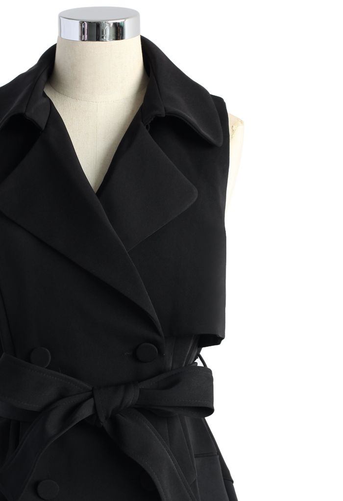 Belted Sleeveless Trench Coat in Black - Retro, Indie and Unique Fashion