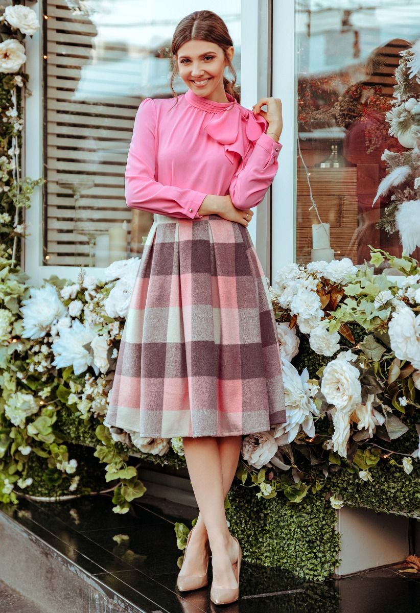  CHICWISH Women's Fall Winter Vintage Plaid Wool Skirts High  Waist A-Line Pleated Midi Skirt Pumpkin : Clothing, Shoes & Jewelry