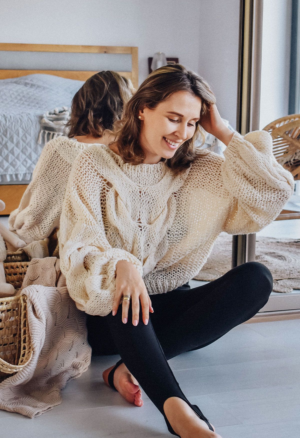 Hand-Knit Puff Sleeves Sweater in Cream - Retro, Indie and Unique Fashion