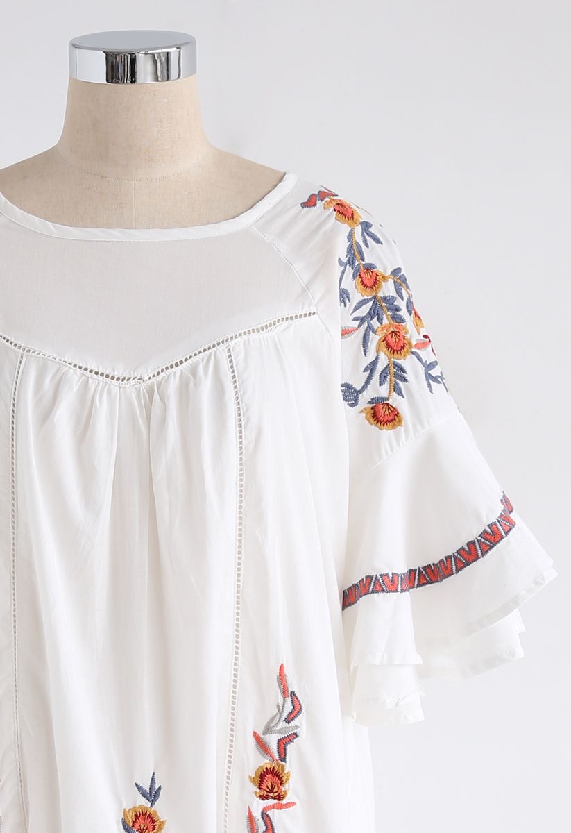 Flawless Boho Floral Embroidered Ruffle Dress - Retro, Indie and Unique ...