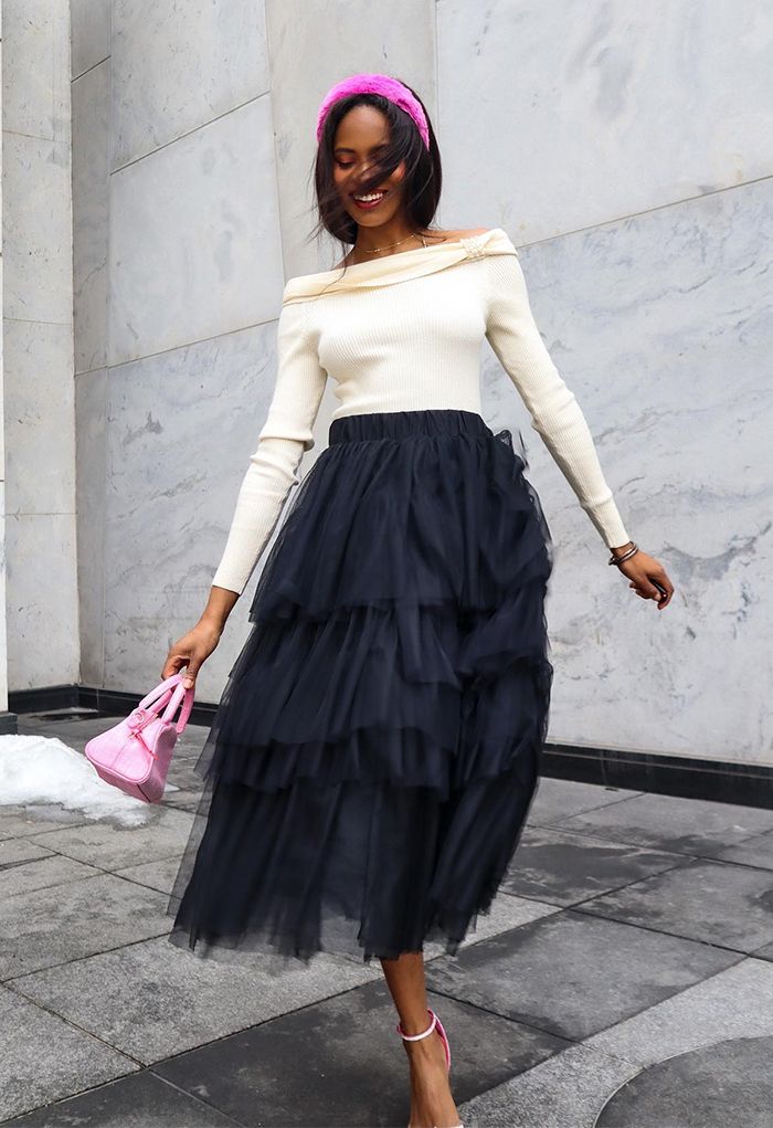 Love Me More Layered Tulle Skirt in Black - Retro, Indie and