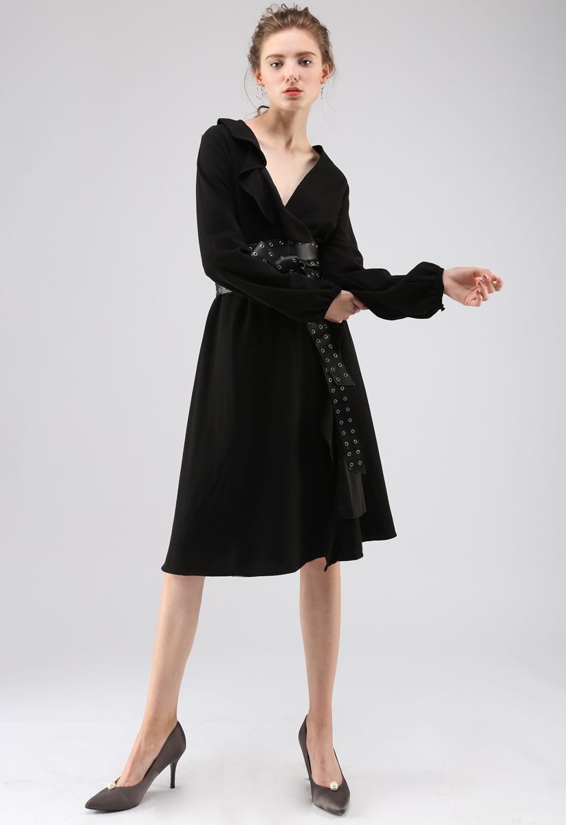 So Trendy Ruffle Coat Dress in Black - Retro, Indie and Unique Fashion