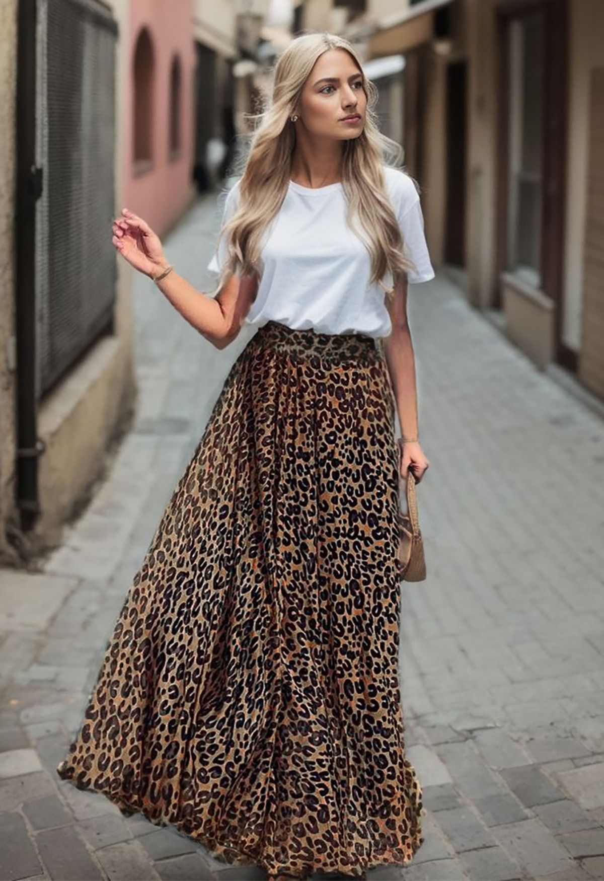 Leopard Watercolor Maxi Skirt in Brown - Retro, Indie and Unique Fashion