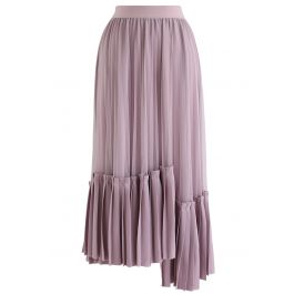 Mesh Asymmetric Hem Pleated Midi Skirt in Lilac - Retro, Indie and ...