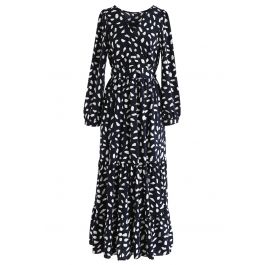 Spots Frilling Wrap Maxi Dress in Navy - Retro, Indie and Unique Fashion