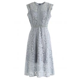 Floral Lace Sleeveless Midi Dress in Dusty Blue - Retro, Indie and ...