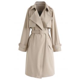 Open Front Pockets Belted Coat in Sand - Retro, Indie and Unique Fashion