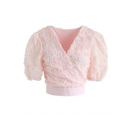 A Bouquet of Roses Bardot Top Baby Pink off Shoulder Crop Top 3D