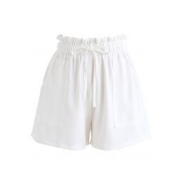 PaperBag-Waist Pockets Shorts in White - Retro, Indie and Unique Fashion