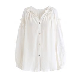 Button Down Embroidered Loose Shirt in Ivory - Retro, Indie and Unique ...