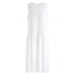 White Perforated Embroidered Sleeveless Dress - Retro, Indie and Unique ...