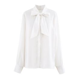 Bowknot Tie Neck Button Down Shirt in White - Retro, Indie and Unique ...