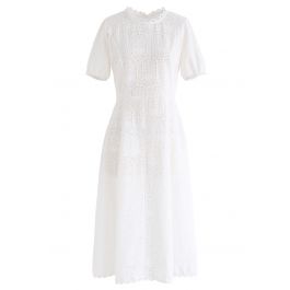 Inverted Tracery Eyelet Embroidered Midi Dress - Retro, Indie and ...