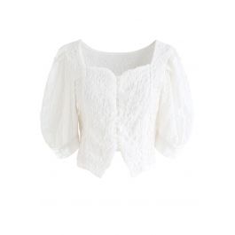 Sweetheart Neck Button Down Crop Top in White - Retro, Indie and Unique ...