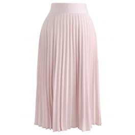 Satin Full Pleated Midi Skirt in Pink - Retro, Indie and Unique Fashion