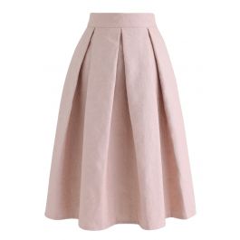 Light Pink Jacquard A-Line Pleated Midi Skirt - Retro, Indie and Unique ...