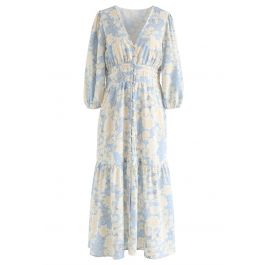 Floral V-Neck Button Down Frilling Dress - Retro, Indie and Unique Fashion