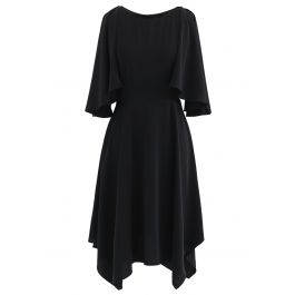 Asymmetric Cold-Shoulder Midi Dress in Black - Retro, Indie and Unique ...