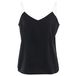 Pearl Straps Satin Cami Tank Top in Black - Retro, Indie and Unique Fashion