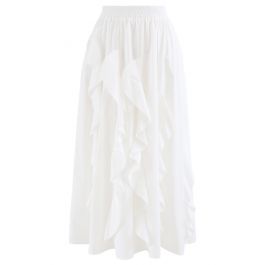 Ruffle Trim A-Line Cotton Midi Skirt in White - Retro, Indie and Unique ...