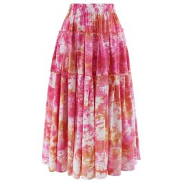 Tie-Dye Pleated Frill Midi Skirt in Hot Pink - Retro, Indie and Unique ...