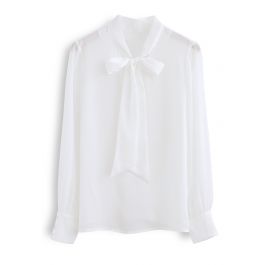 Scarf Neck Smock Top in White - Retro, Indie and Unique Fashion