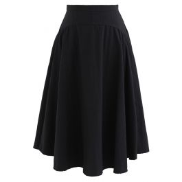 A-Line Asymmetric Flare Hem Midi Skirt in Black - Retro, Indie and ...