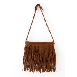 Camel Fringe Knit Strap Shoulder Bag - Retro, Indie and Unique Fashion