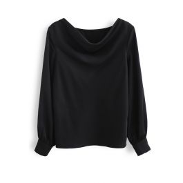 Satin Drape Neck Versatile Shirt in Black - Retro, Indie and Unique Fashion