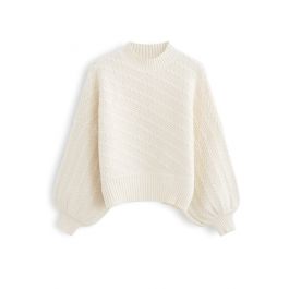 Batwing Sleeves Braid Knit Sweater in Cream - Retro, Indie and Unique ...