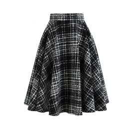 A-Line Black and White Plaid Pattern Skirt - Retro, Indie and Unique ...