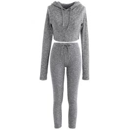 Knit Hooded Crop Top and Leggings Set in Grey - Retro, Indie and Unique ...