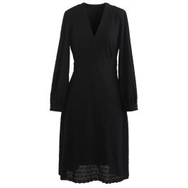 Full Floret Embroidered V-Neck Dress in Black - Retro, Indie and Unique ...