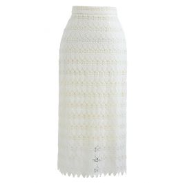 Scrolled Hem Full Crochet Pencil Skirt in Cream - Retro, Indie and ...