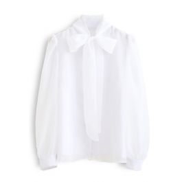 Sheer Bowknot Button Down Shirt in White - Retro, Indie and Unique Fashion