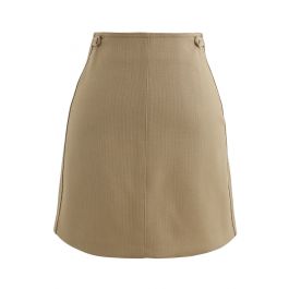 Double Buttons Bud Mini Skirt in Tan - Retro, Indie and Unique Fashion