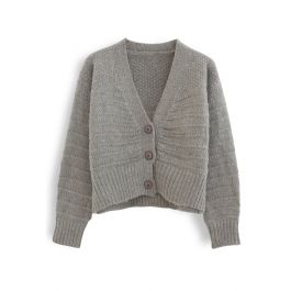 V-Neck Button Down Fuzzy Knit Cardigan in Grey - Retro, Indie and ...