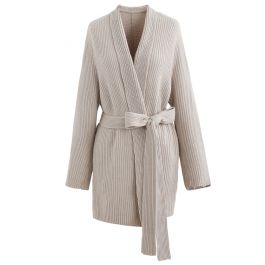 Sand Belt Ribbed Knit Cardigan - Retro, Indie and Unique Fashion