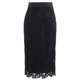 Embroidered Vine Organza Pencil Skirt in Black - Retro, Indie and ...