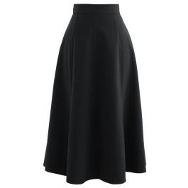 Solid Color Wool-Blend Midi Skirt in Black - Retro, Indie and Unique ...