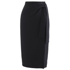 Tie Waist Front Split Pencil Skirt in Black - Retro, Indie and Unique ...