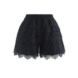 Scallop Crochet Overlay Shorts in Black - Retro, Indie and Unique Fashion