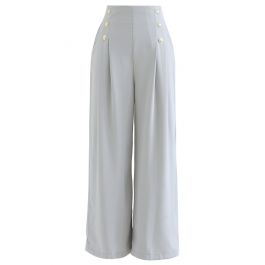 Golden Button Decorated Pleated Pants in Light Blue - Retro, Indie and ...