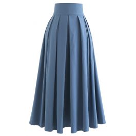 Full Pleated Cotton Midi Skirt in Blue - Retro, Indie and Unique Fashion