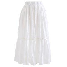 Shimmer Satin Pearly Midi Skirt in White - Retro, Indie and Unique Fashion